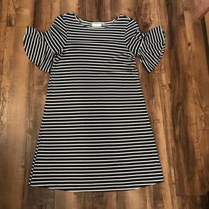 Navy blue and white stripped swing dress